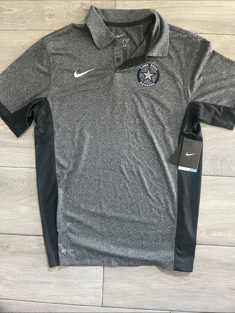 Nike Men's Gray and Black Dri-FIT Polo with Star Patch